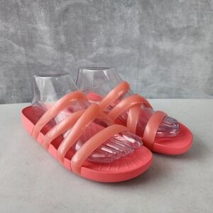 Crocs Sandals Womens Size 8 Glossy Strappy Watermelon Splash Pink Comfort Slide